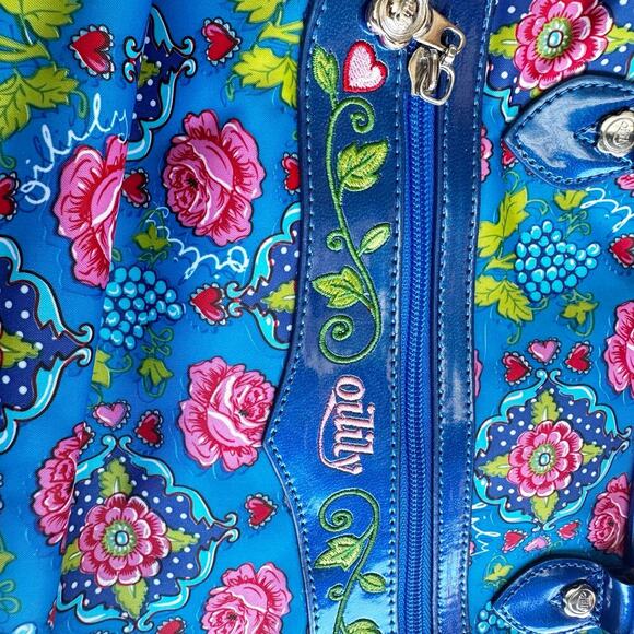 Oililly Women’s Blue Floral Bag Satchel Purse Crossbody Vinyl Nylon Folksy - Picture 9 of 10